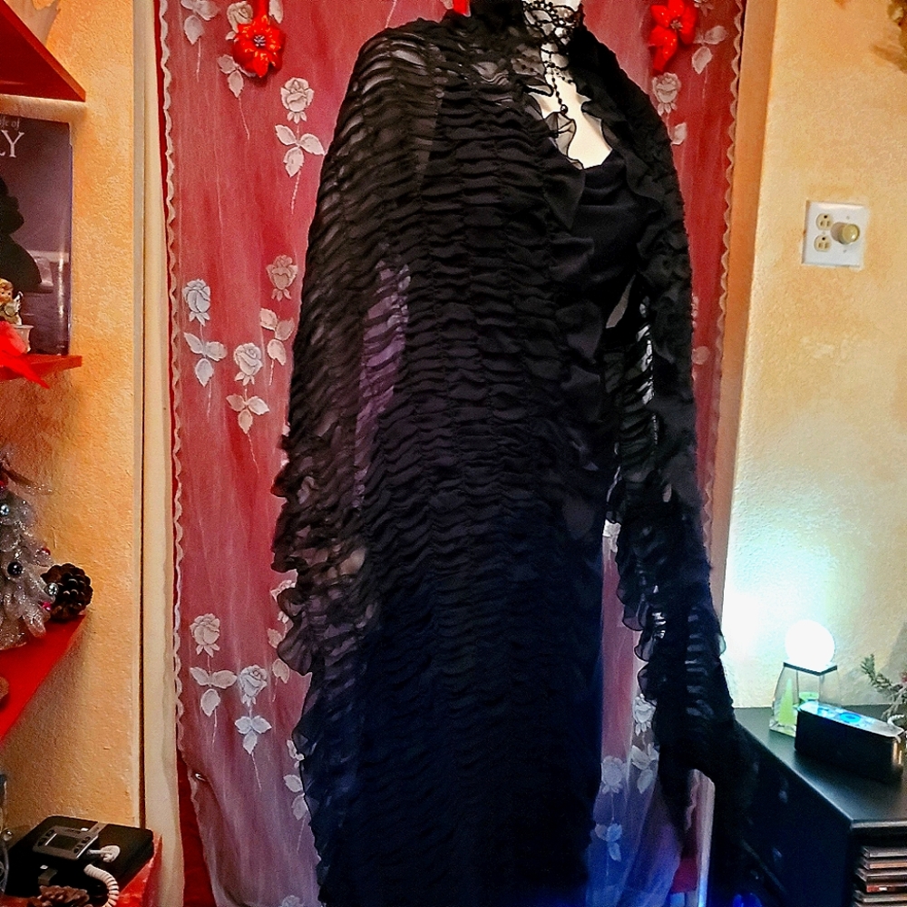 🖤MINT CONDITION☻️.                   Stunning Extra Long Black Ruffled Wrap 🖤